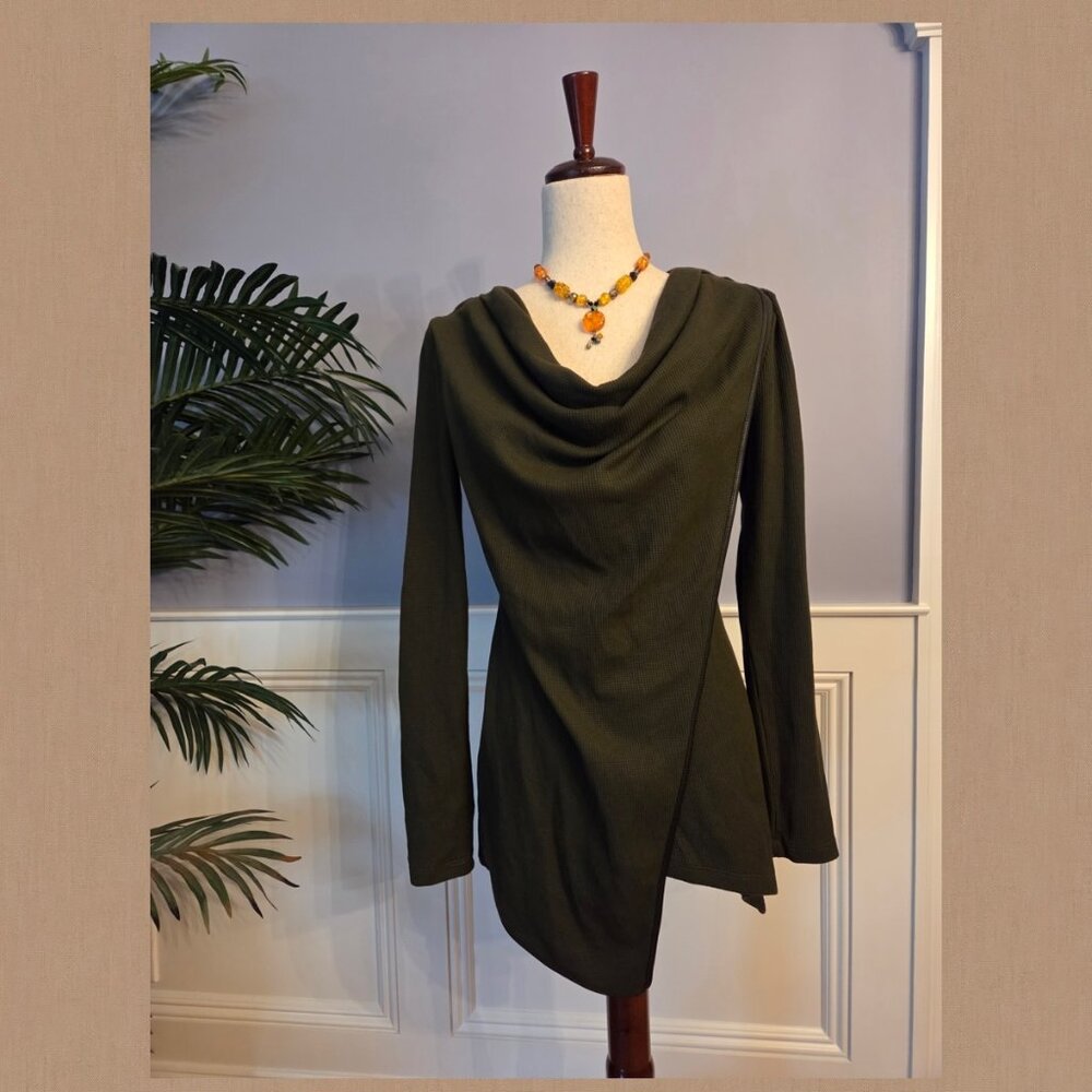 Andrew Marc Sport Asymmetric Hem Draped Neck Tunic With Faux Leather Trim